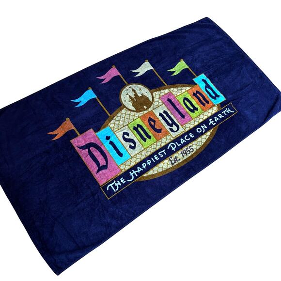 Vintage Disneyland Logo Walt Disney World beach towel 100% Cotton Blue Multi - Picture 3 of 7